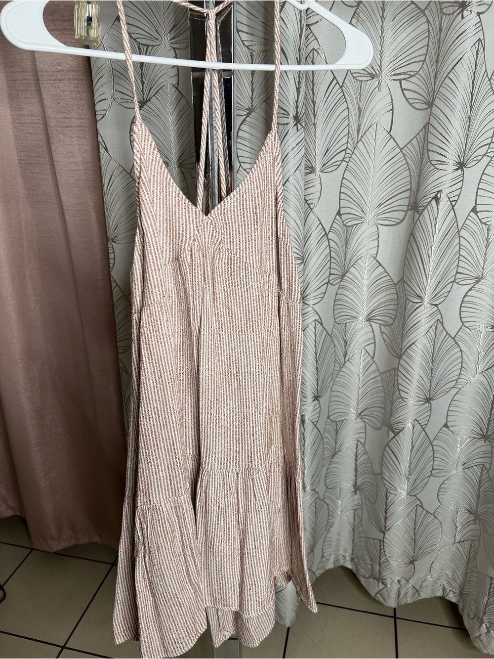 aerie Striped Blush-Pink V-Neck Midi Slip Dress
